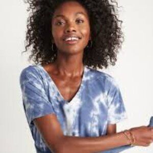 NWT Old Navy Small (Petite) Navy Blue Tie-Dye V-Neck Boxy Loose-Fit Crop Tee